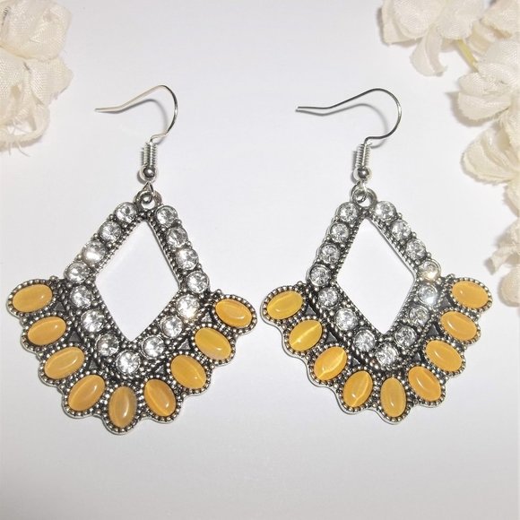 Hoop Earring, Yellow Hoop Earrings, Yellow Hoops, Earrings, Earring Dangle A476 - Picture 1 of 5